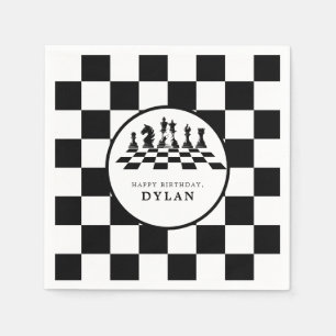 Chess Board & Pieces Game Night Happy Birthday Napkin