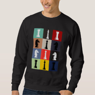 Chess Board Pop Art Style Chess Pieces Chess Game Sweatshirt