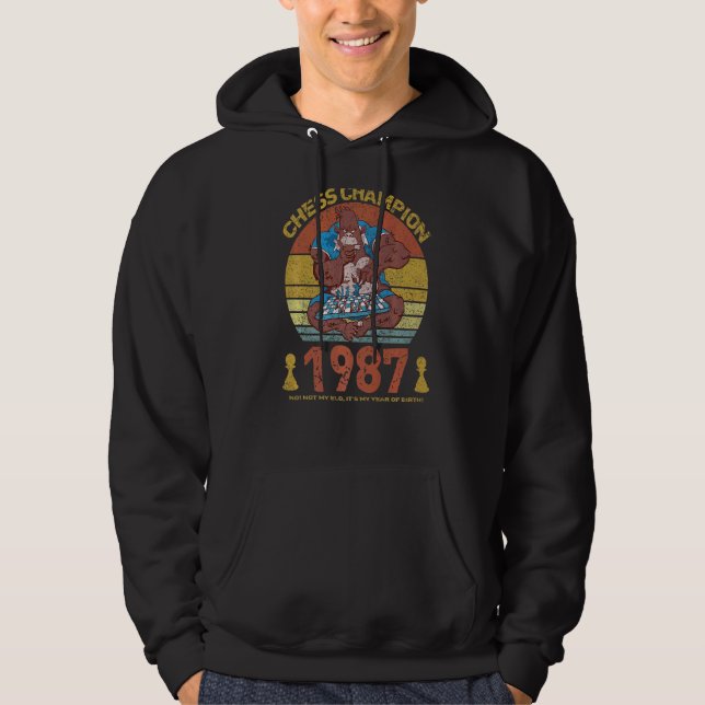 Chess Champion 1987  Not My Elo It's My Year Of Bi Hoodie (Front)