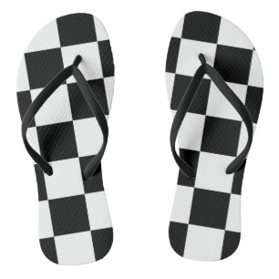 Chess ~ Chequerboard ~ Square Design Black & White Jandals