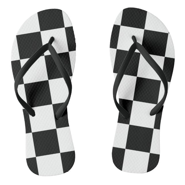 Chess ~ Chequerboard ~ Square Design Black & White Jandals (Footbed)