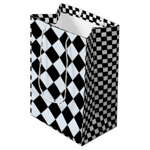Chess chequered chequered pattern black and white medium gift bag