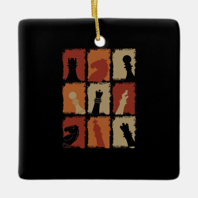 Chess - Chess Pieces Retro  Ceramic Ornament (Front)