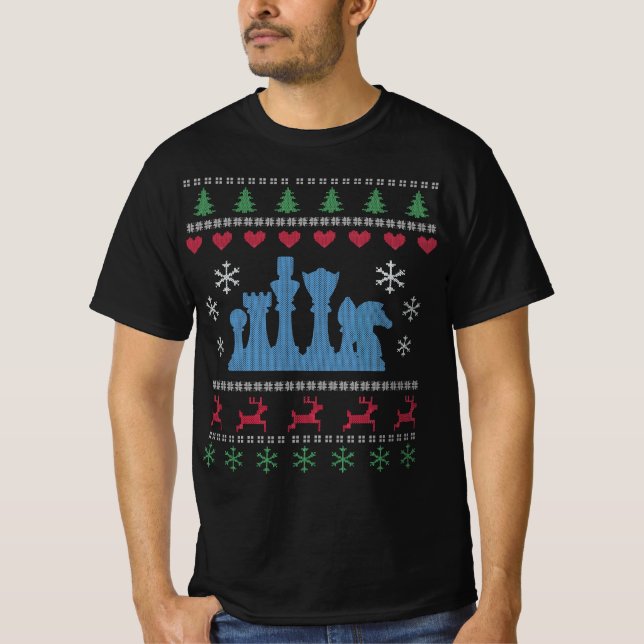 Chess - Chess Pieces Ugly Christmas T-Shirt (Front)
