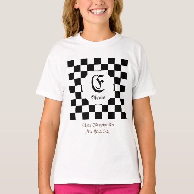 Chess Club Custom Name Initial T-Shirt (Front)