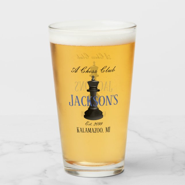 Chess Club w Classic King Drawing Pint Beer Soda  Glass (Front Filled)