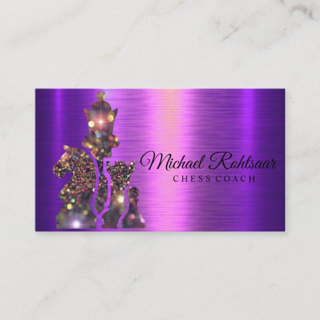 Chess Coach King Metallic Silver Faux Business Car Business Card (Front)