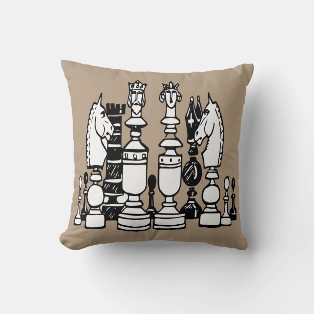 Chess decor pillow black white Taupe pillow (Front)