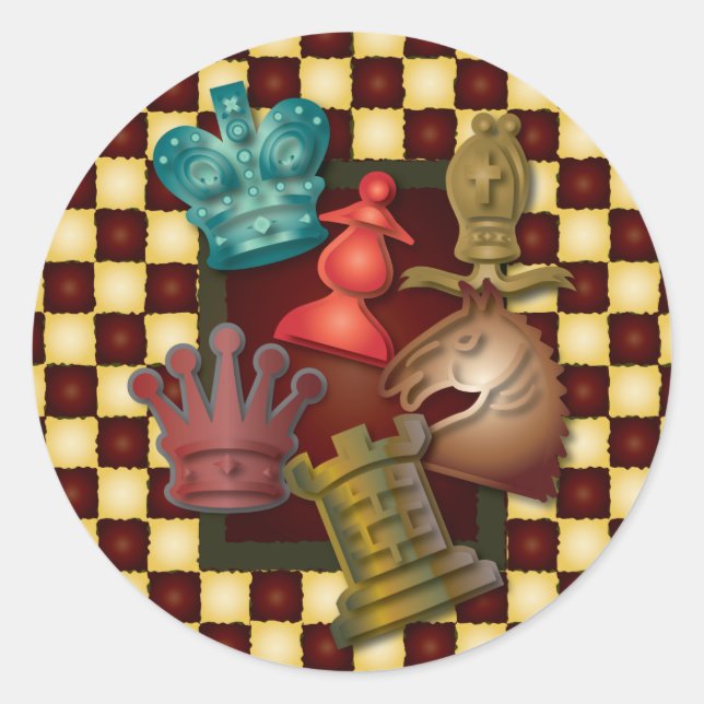 Chess Design King Queen Knight Bishop Pawn Classic Round Sticker (Front)