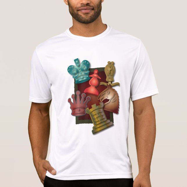 Chess Design King Queen Knight Bishop Pawn T-Shirt (Front)