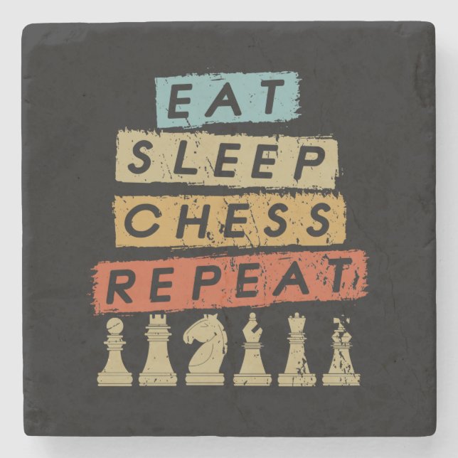 Chess - Eat Sleep Chess Repeat Stone Coaster (Front)