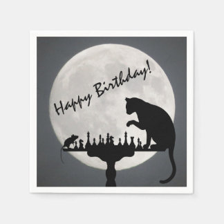 Chess Full Moon Cat and Mouse Game Happy Birthday! Napkin