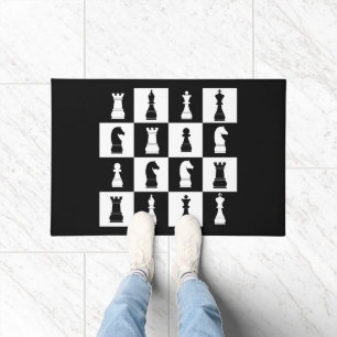 Chess Game Figures Black And White Decor Pattern Doormat