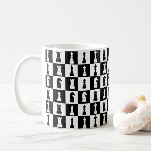 Chess Game Figures Black and White Pattern Coffee Mug