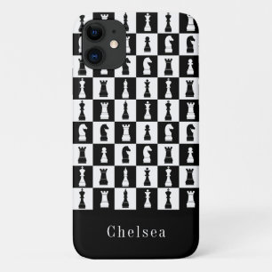 Chess Game Figures Pattern Black & White Name Case-Mate iPhone Case