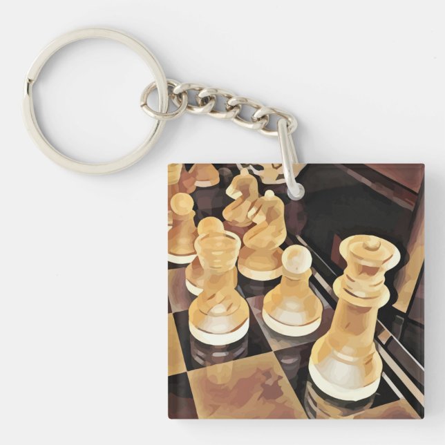 Chess game Original Abstract art  Key Ring (Front)