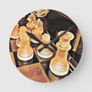 Chess game Original Abstract art  Round Clock