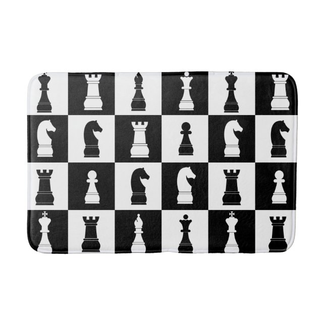 Chess Game Pattern Black and White Bath Mat (Front)