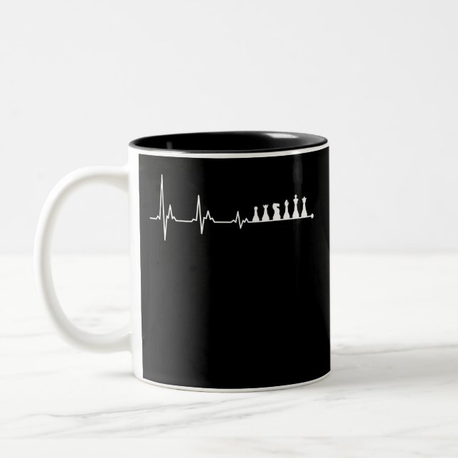 Chess Heartbeat Funny Heartbeat Lover TShirt Two-Tone Coffee Mug (Left)