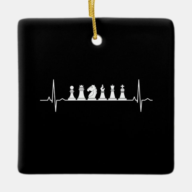 Chess Heartbeat Play Chess Ceramic Ornament (Front)