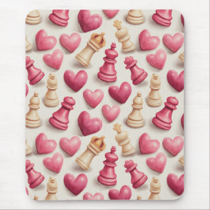 Chess & Hearts Valentines Pattern Mouse Pad