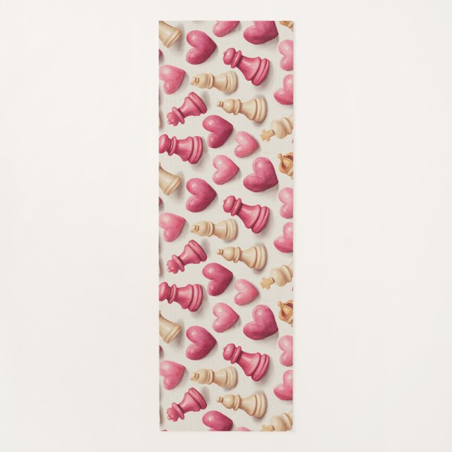 Chess & Hearts Valentines Pattern Yoga Mat (Front)