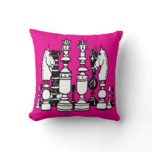 Chess hot pink decor pillow black white pillow