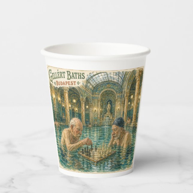 Chess in the Gellert Baths Budapest Hungary Paper Cups (Front)