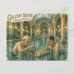 Chess in the Gellert Baths Budapest Hungary Postcard