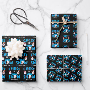 Chess is Snow Much Fun - Winter Holiday Snowman Wrapping Paper Sheet
