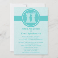 Chess King and Queen Wedding Invitation, Aqua