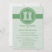 Chess King and Queen Wedding Invitation, Green