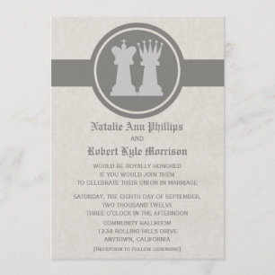 Chess King and Queen Wedding Invitation, Grey Invitation
