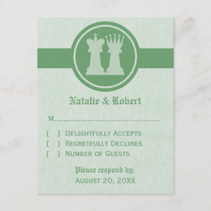 Chess King and Queen Wedding Response Card, Green