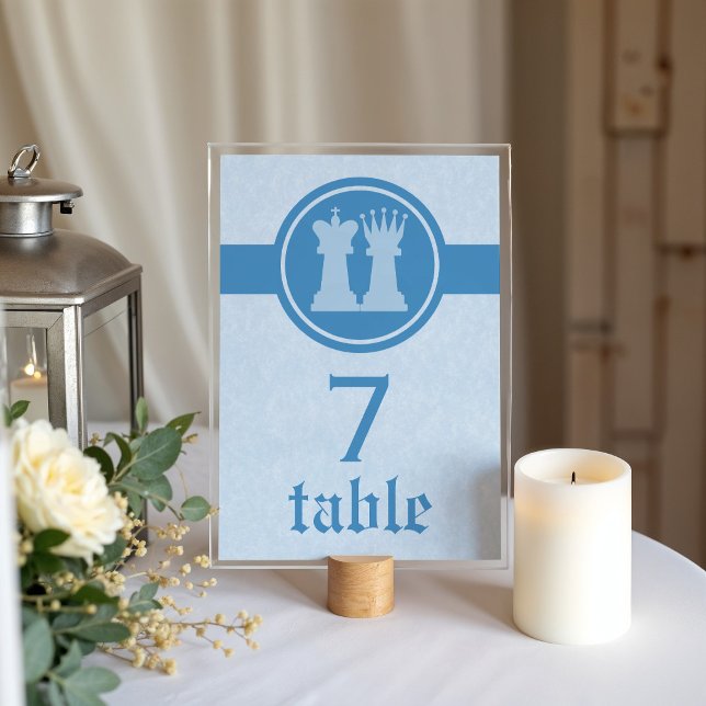 Chess King and Queen Wedding Table Card, Blue Number (Blue Chess King and Queen Wedding Table Card)
