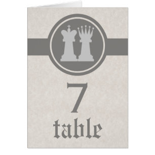 Chess King and Queen Wedding Table Card, Grey