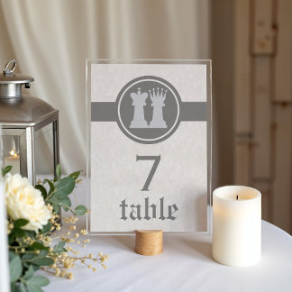Chess King and Queen Wedding Table Card, Grey Number
