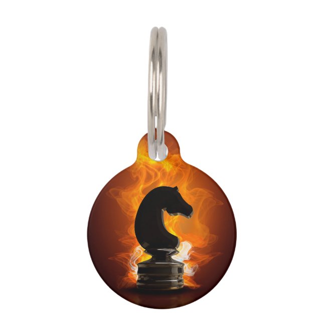 Chess Knight in Flames Pet Tag (Front)