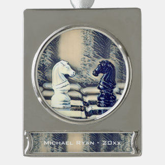 Chess Knights Chess Board Personalised Christmas Silver Plated Banner Ornament