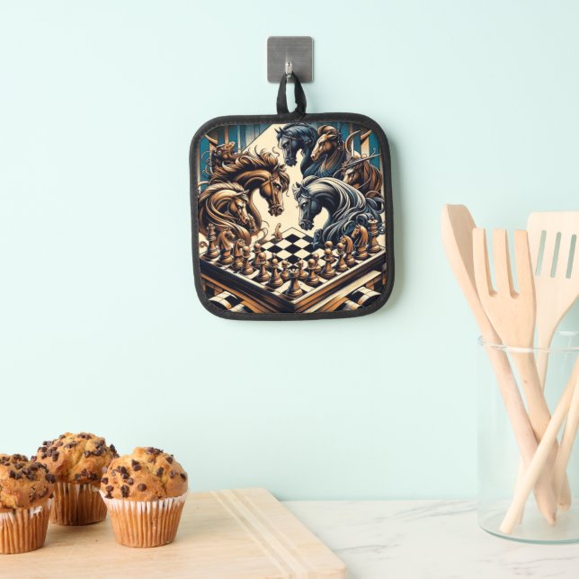 Chess Knights Fantasy Pot Holder Kitchen Art (Insitu(Hanging))