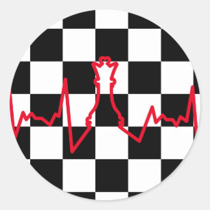 Chess Lover Heart Beat Pulse Queen Game Piece Classic Round Sticker