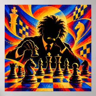 Chess Master Deep in Thought Silhouette Poster