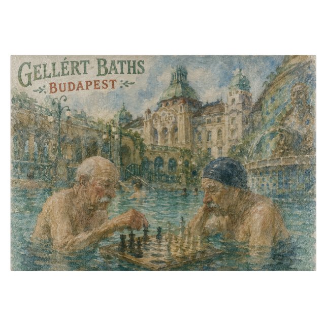 Chess match Gellert Baths Budapest Hungary Cutting Board (Front)