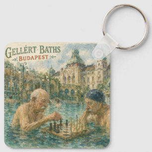 Chess match Gellert Baths Budapest Hungary Key Ring