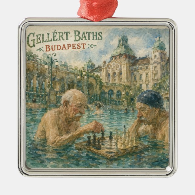 Chess match Gellert Baths Budapest Hungary Metal Tree Decoration (Front)