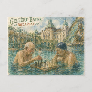 Chess match Gellert Baths Budapest Hungary Postcard