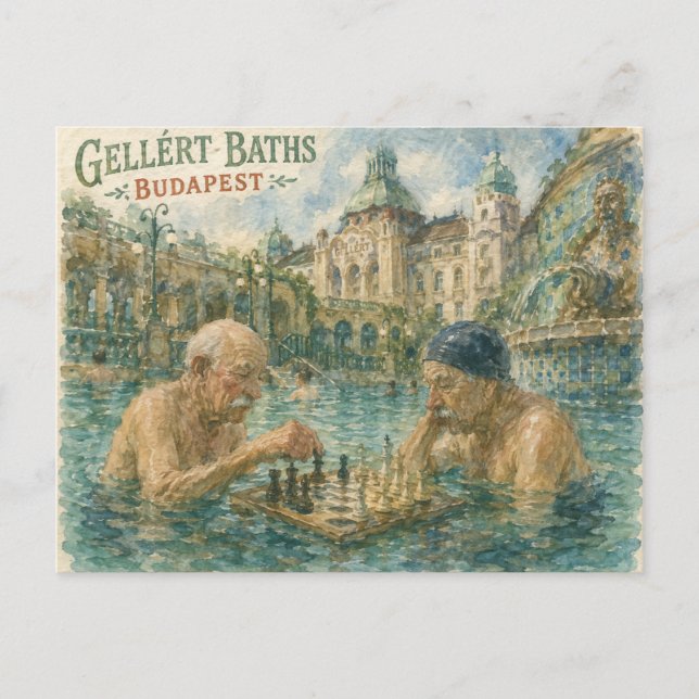 Chess match Gellert Baths Budapest Hungary Postcard (Front)