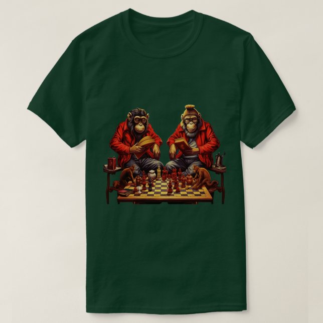 Chess Monkey playing a game of chess T-Shirt (Design Front)