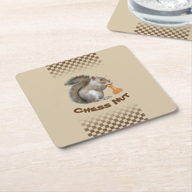 Chess Nut Square Paper Coaster (Angled)