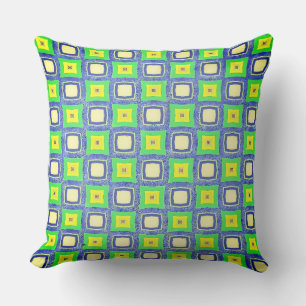 Chess Patterned Blue and Green Squares  Cushion